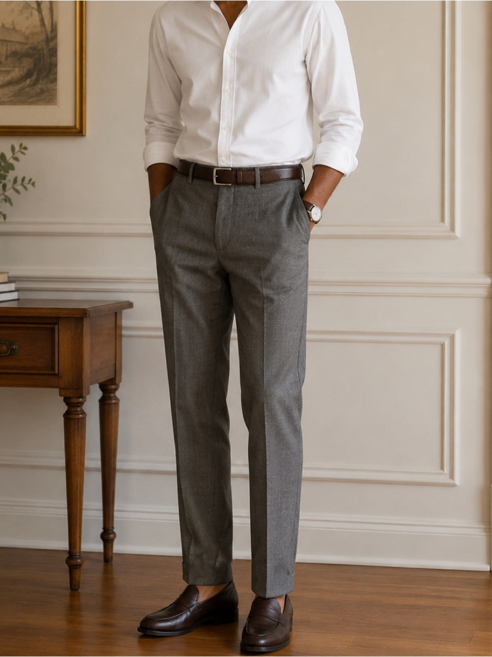 Chaps Wool Dress Pants Men’s 38x32 Flat Front Gray Office Classic Dadcore